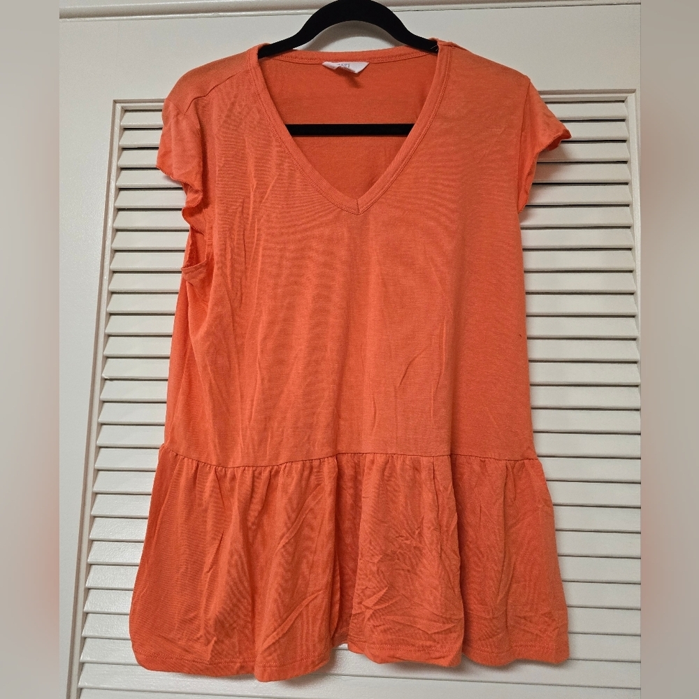 Time and Tru - Orange Short-Sleeve Peplum V-Neck Lightweight Top